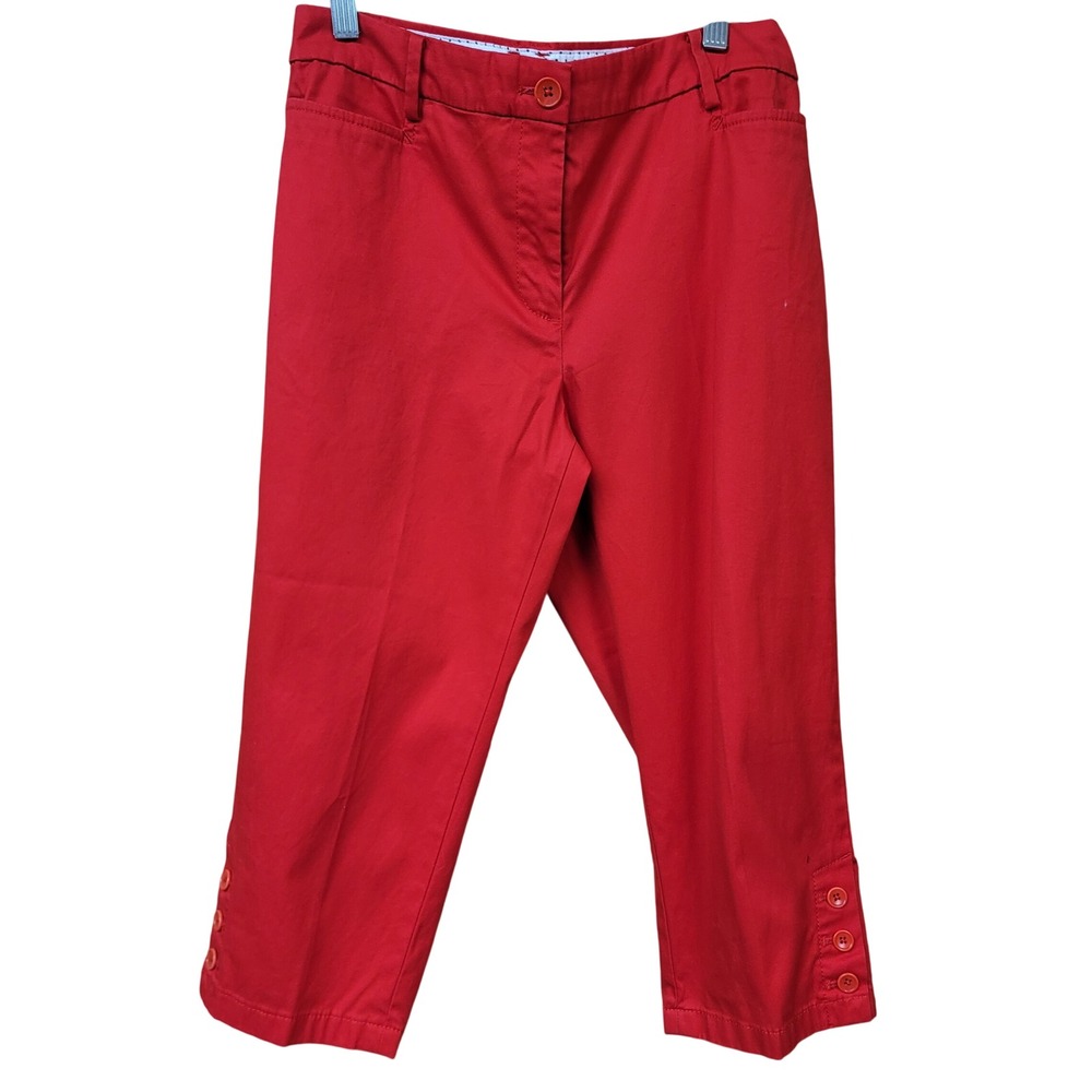 Talbots Red Perfect Skimmer Pants Petite 6P Button Hem Cropped Preppy Capri